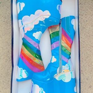 Dolls Kill Blue Rainbow Platform Boots